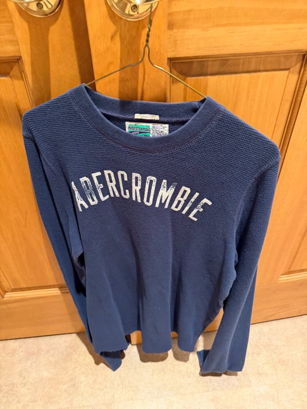 Abercrombie Y2K Vintage Waffle Thermal Long Sleeve TShirt Navy Blue Medium
